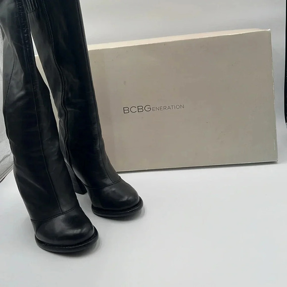 BCBG Generation Knee High Black Block Heel Mob Wife Rocker Boots Women’s Sz 9.5 - Picture 11 of 12